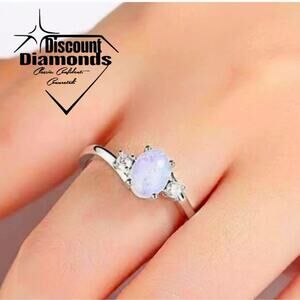 Fire Opal & White Baguette Diamond Cocktail Ring on 925 Sterling Silver